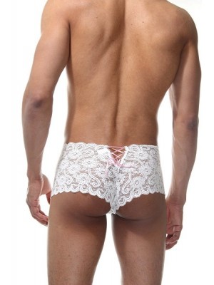 Erkek Seksi Beyaz Dantel Boxer