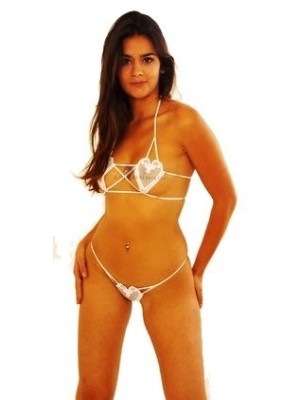 Kalp Motifli Sütyen String Takım